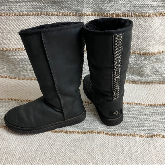 UGG Black Leather Embroidered Stitch Boho Boots - Picture 2 of 16